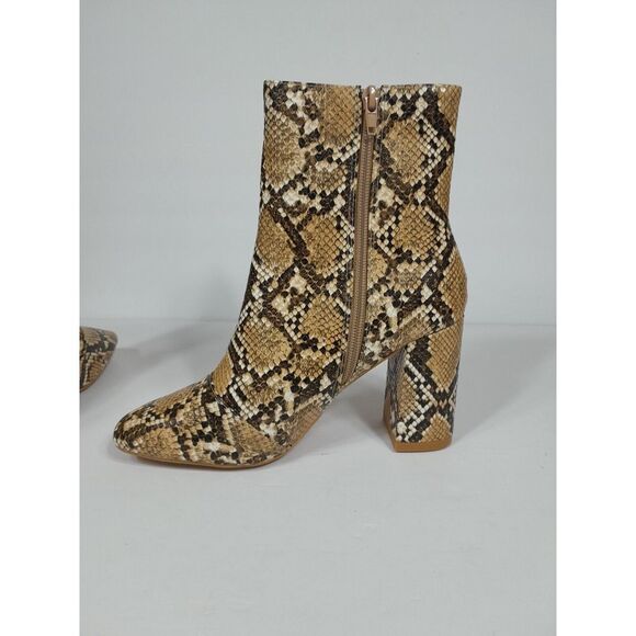 Lulus my generation Snake Reptile block heel women sz 7.5 Boots Bootie Ankle Tan - Picture 8 of 10